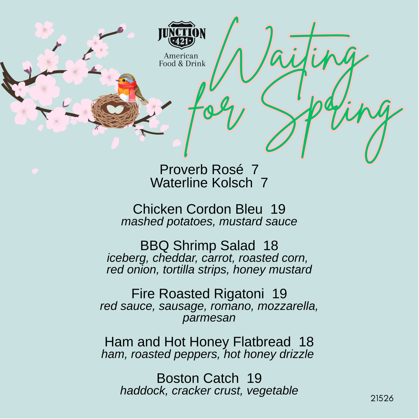 Junction 421 Waiting for Spring seasonal dining announcement Wilmington NC